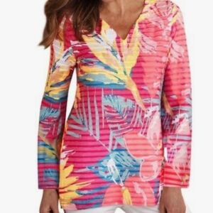 Soft Surroundings Havana Calypso Tunic 3/4 Sleeve Size Large Tropical Print